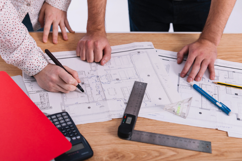A blueprint of a house addition
