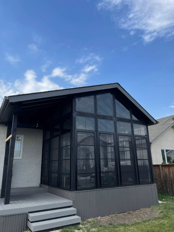 A sunroom under dark light